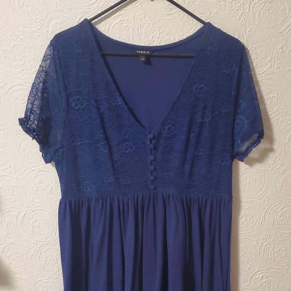 Torrid Deep Blue Lace Bodice Midi Dress